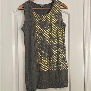 Guess Gray and Gold Face Graphic Tunic Tank Top/Dress Size XL
